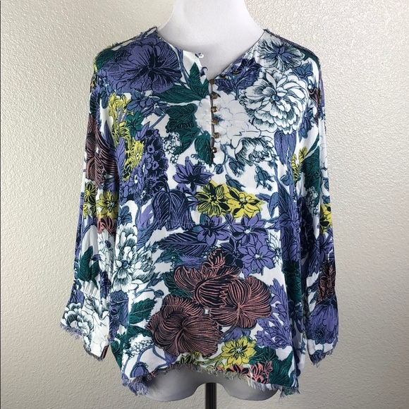 Anthropologie Tops - Maeve | Floral Raw Hem